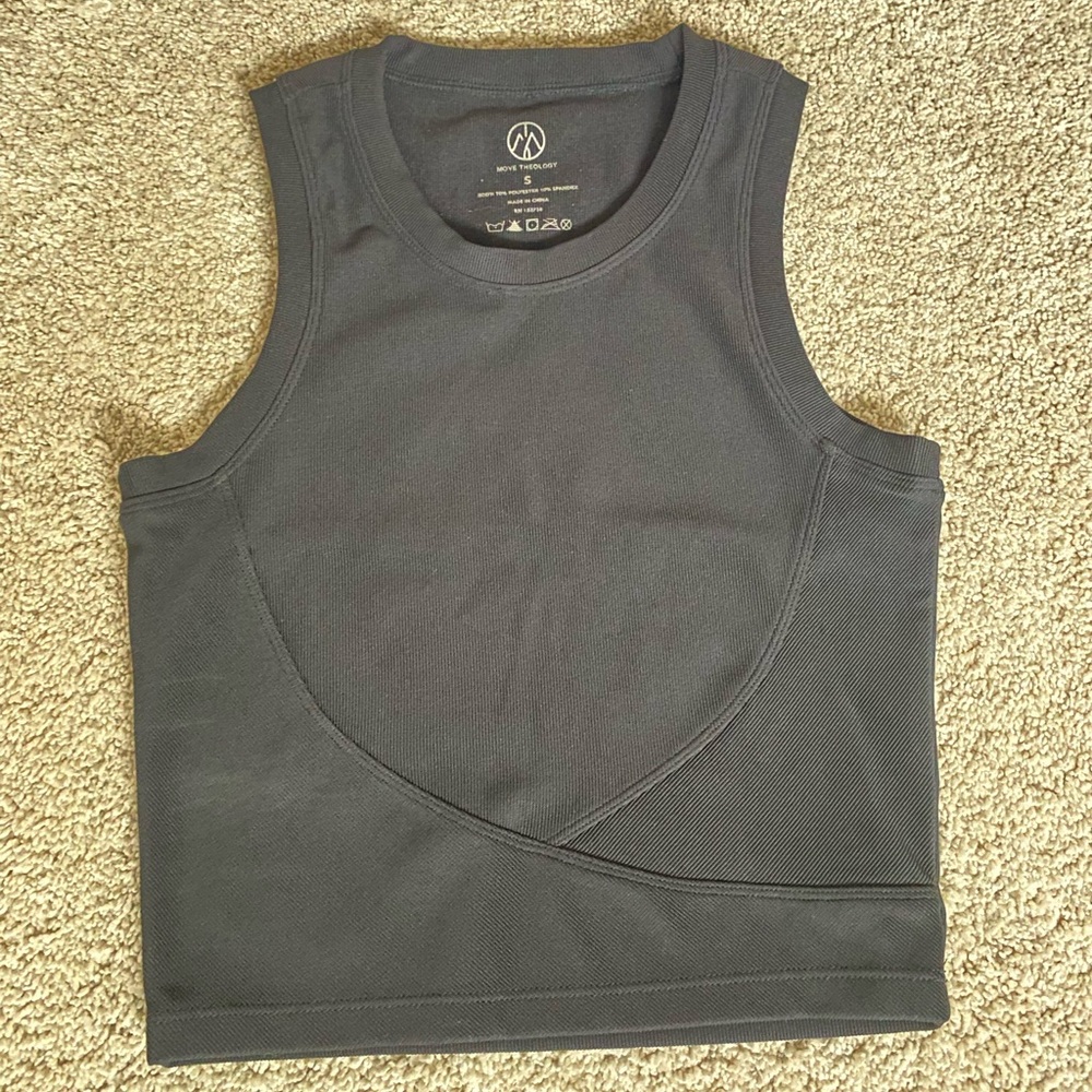 Move Theology Black Athletic Tank Top Size Small Front Criss-Cross Stitching